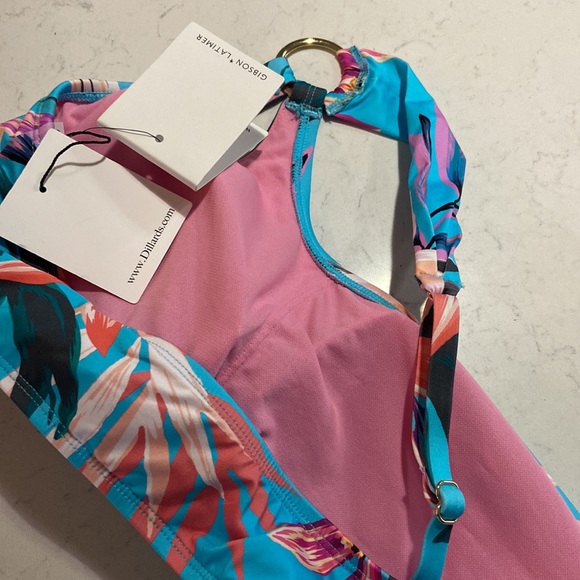 NWT Gibson Latimer Aqua and Orange tropical one shoulder bikini Top size XL - Picture 4 of 6